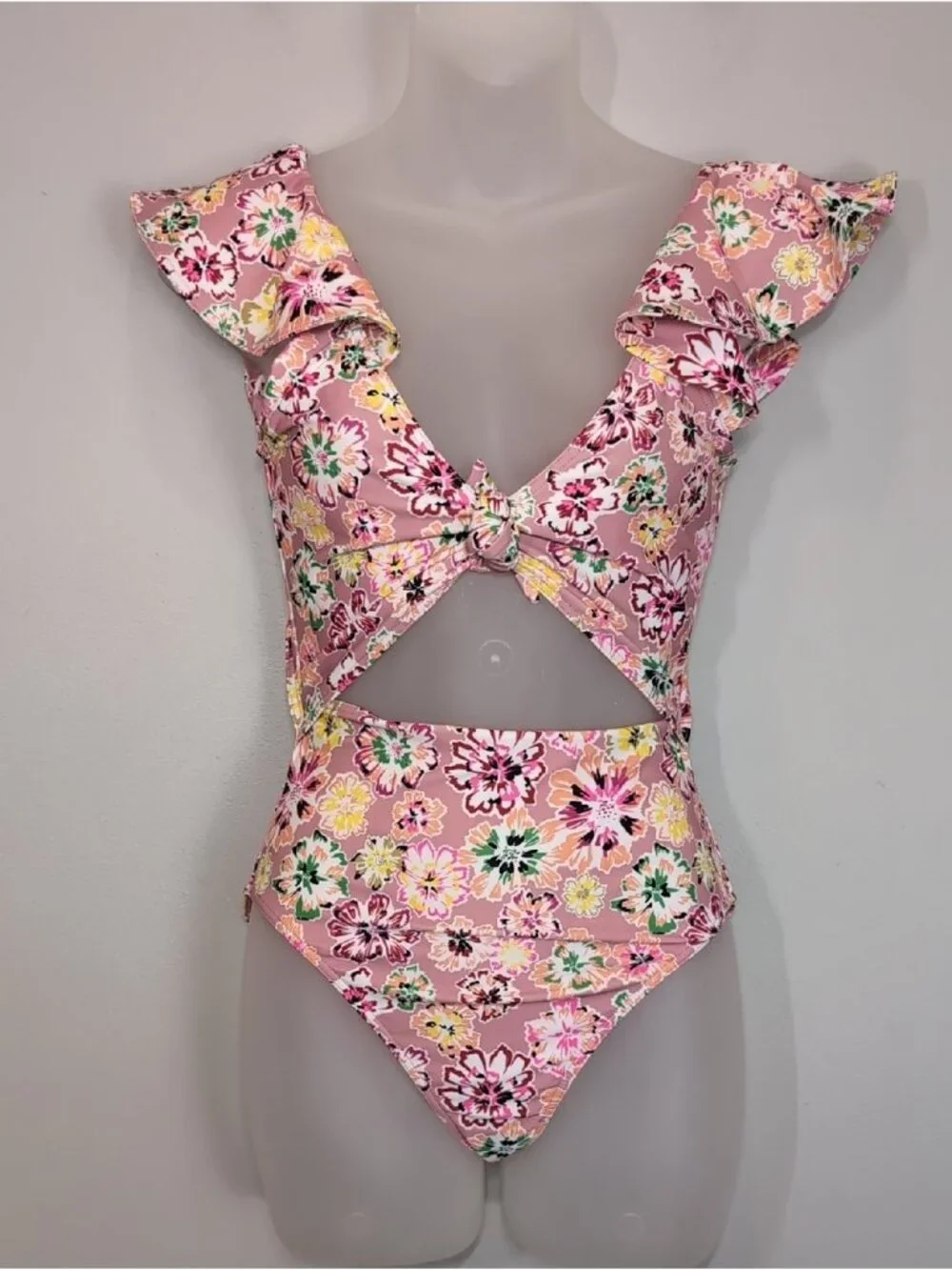 Tanya Taylor Coraline Pink Floral Knot One Piece Swimsuit Womens Size Small
